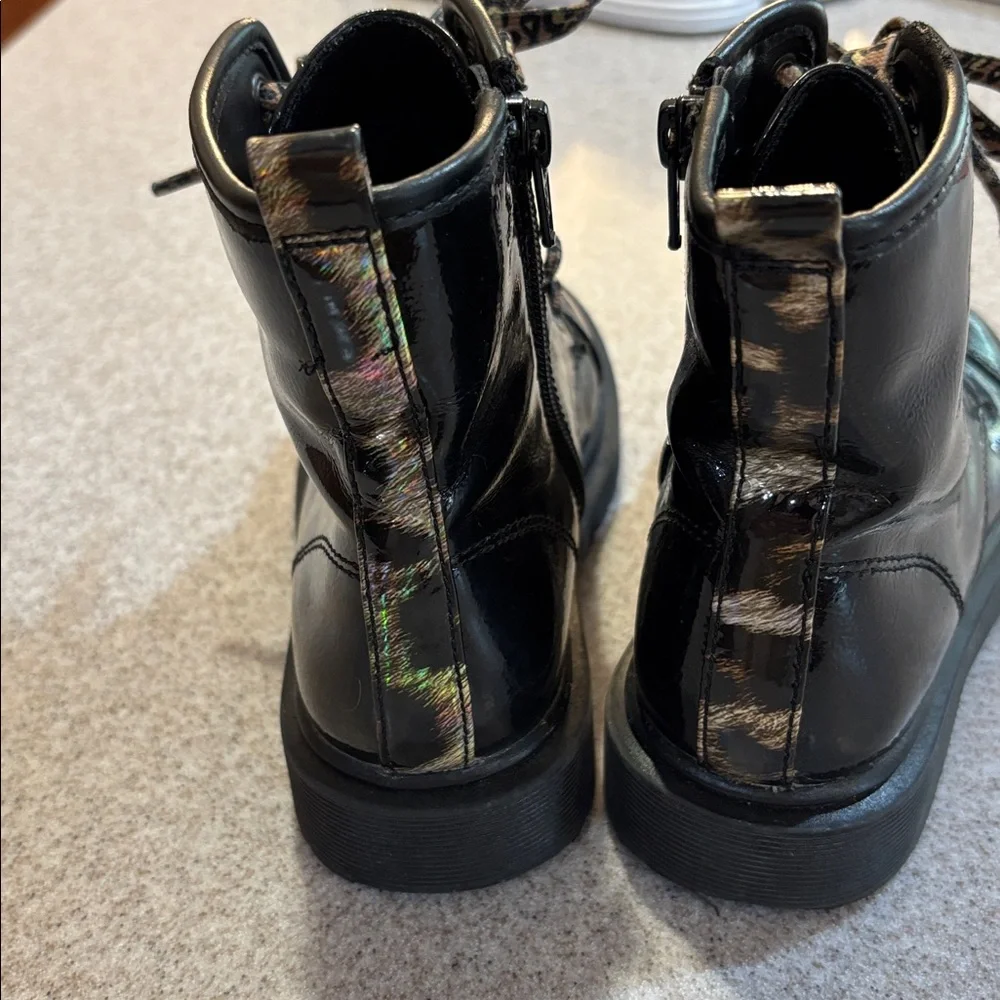 Cat & Jack Combat Boots Black Leopard Lace Zip Girls Size 13 GUC